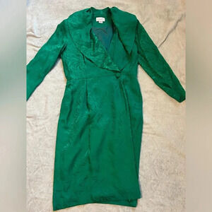 Women’s Adrianna Papell Green 100% silk bright kelly green printed midi dress 12
